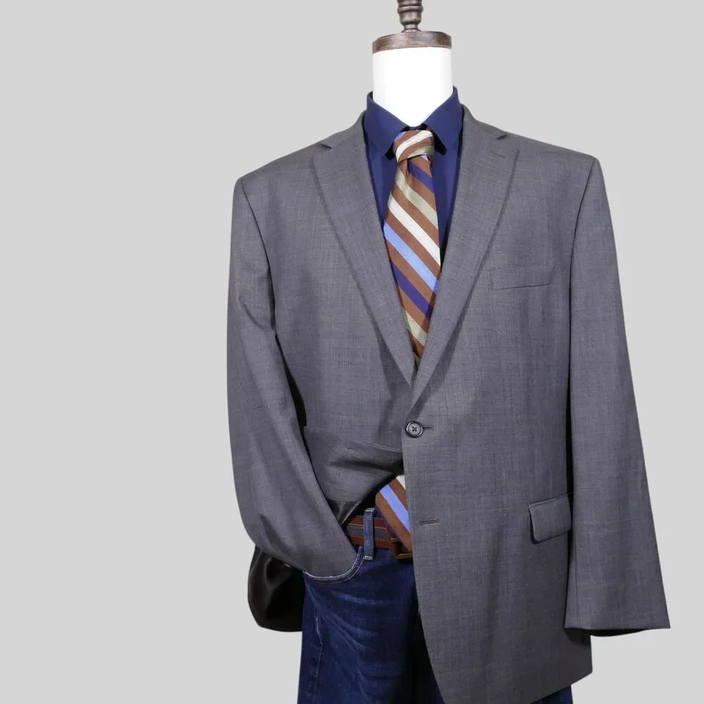 Lauren Ralph Lauren Sport Coat Blazer Mens 48R Gray Two Button 100% Wool